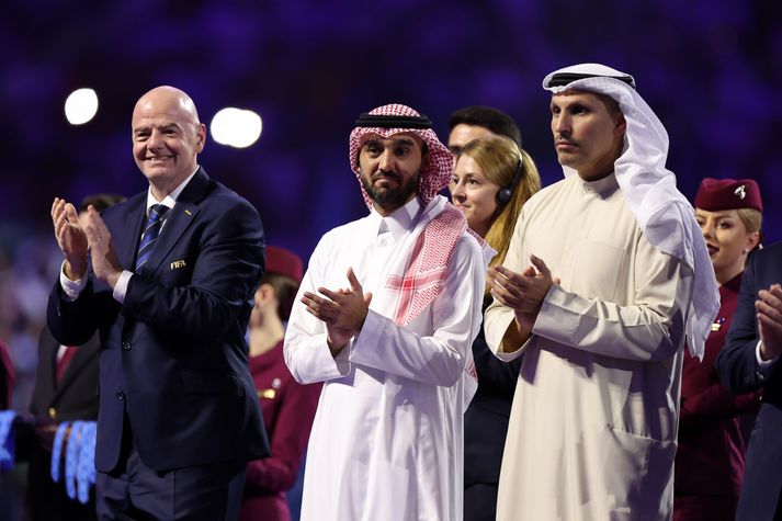 Gianni Infantino, forseti FIFA, með vinum sínum frá Sádi Arabíu þegar heimsmeistarakeppni félagsliða fór fram á þeim slóðum fyrir tveimur árum síðan.